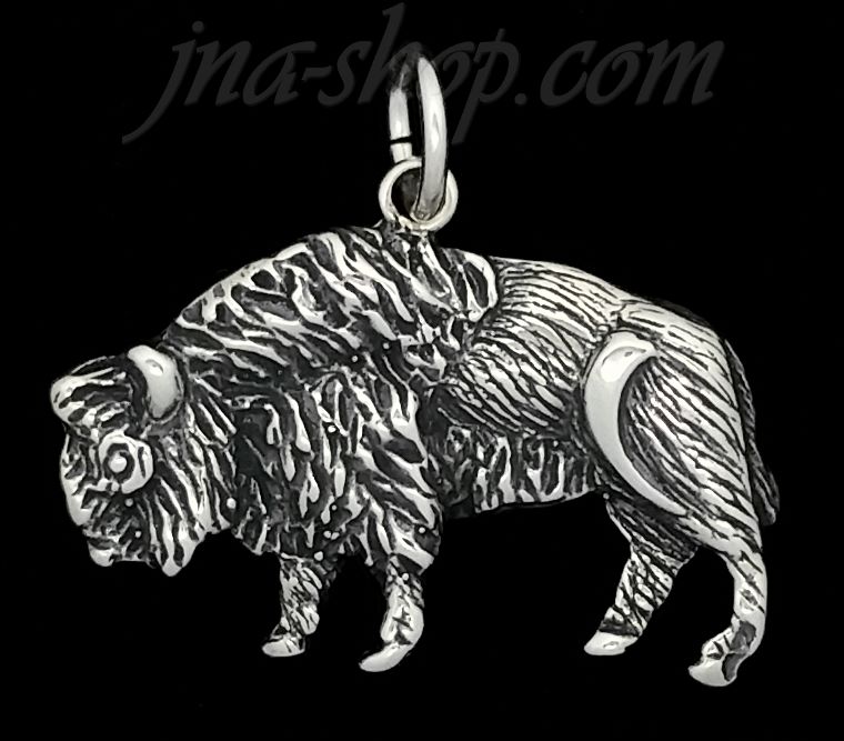 Sterling Silver Buffalo Bison Charm Pendant - Click Image to Close