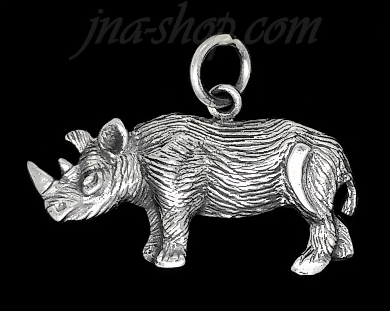 Sterling Silver Rhinoceros Rhino Animal Charm Pendant - Click Image to Close