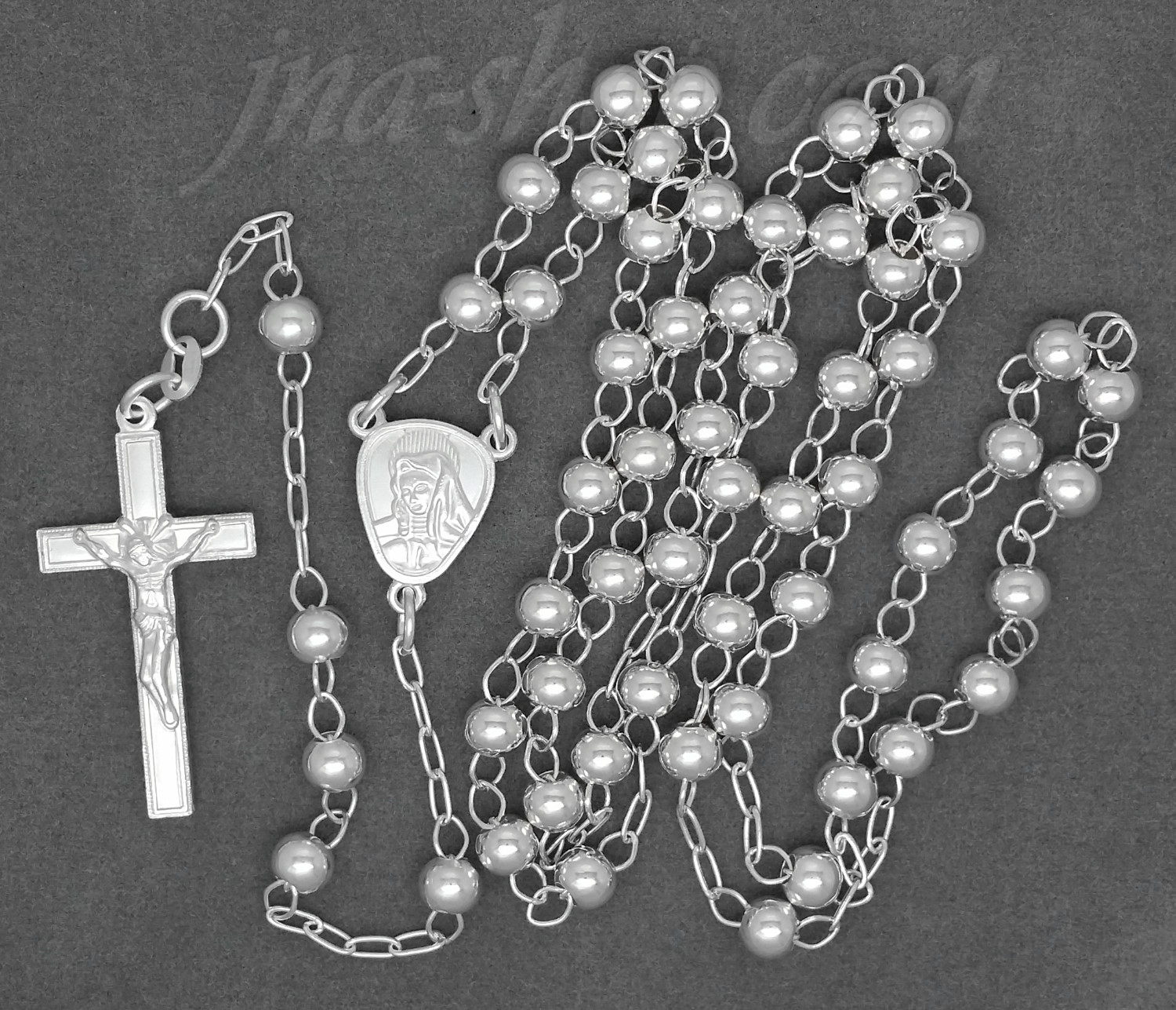 Sterling Silver 30" Crucifix & Virgin Mary Rosary 5mm Beads - Click Image to Close