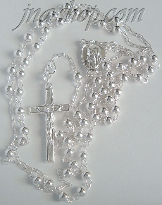 Sterling Silver 27" Crucifix & Virgin Mary Rosary 4mm Beads - Click Image to Close