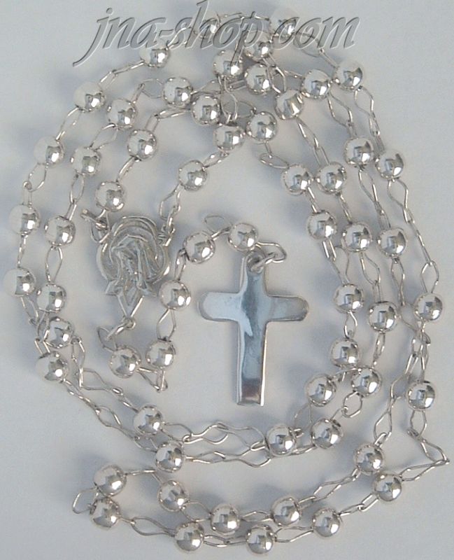 Sterling Silver 34" Plain Cross & Virgin Mary Rosary 6mm Beads - Click Image to Close