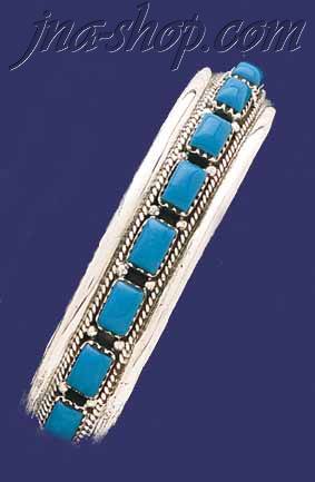 Sterling Silver Genuine American Indian Turquoise Bangle - Click Image to Close