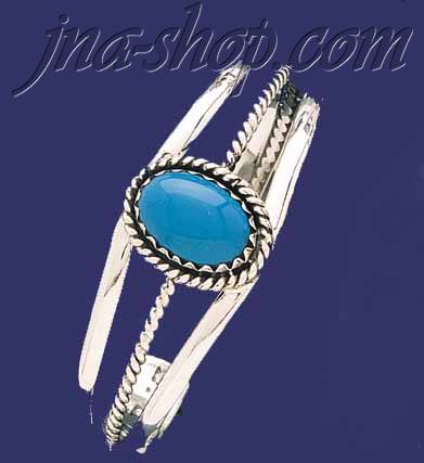 Sterling Silver Genuine American Indian Turquoise Bangle - Click Image to Close