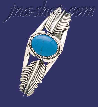 Sterling Silver Genuine American Indian Turquoise Bangle - Click Image to Close