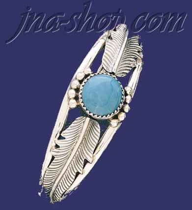 Sterling Silver Genuine American Indian Turquoise Bangle - Click Image to Close