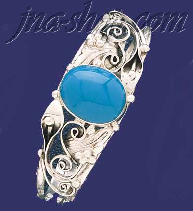 Sterling Silver Genuine American Indian Turquoise Bangle - Click Image to Close