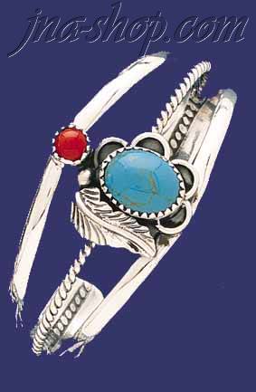 Sterling Silver Genuine American Indian Turquoise Bangle - Click Image to Close