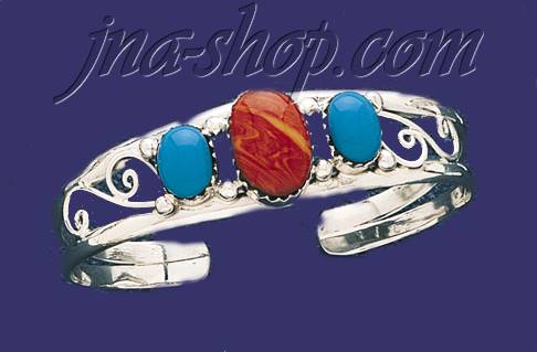 Sterling Silver Genuine American Indian Turquoise Bangle - Click Image to Close