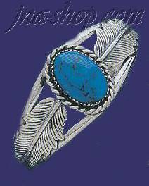 Sterling Silver Genuine American Indian Turquoise Bangle - Click Image to Close