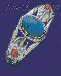 Sterling Silver Genuine American Indian Turquoise Bangle - Click Image to Close