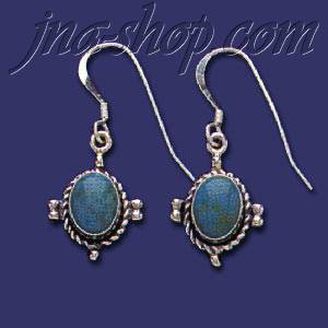 Sterling Silver Genuine American Indian Turquoise Earrings - Click Image to Close