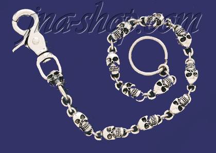 Sterling Silver 18" Skulls Valet Chain 12mm - Click Image to Close