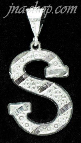 Sterling Silver Dia-cut Stripes Initial Letter S Charm Pendant - Click Image to Close
