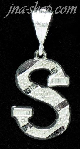 Sterling Silver Dia-cut Stripes Initial Letter S Charm Pendant - Click Image to Close