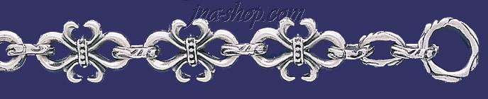 Sterling Silver 9" Fleur-de-lis Handmade Bracelet 15mm - Click Image to Close