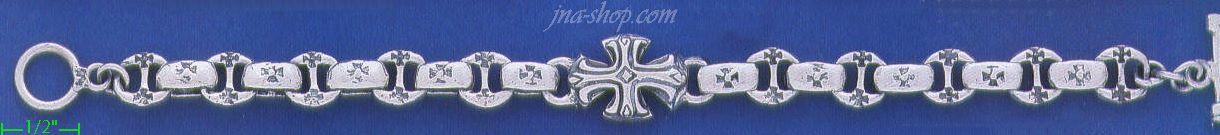 Sterling Silver 8" Cross Handmade Bracelet 15mm - Click Image to Close
