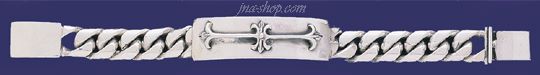 Sterling Silver 9" Curb Fleur-de-lis Handmade Bracelet 17mm - Click Image to Close