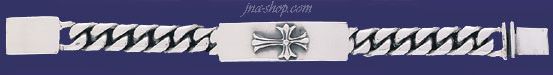 Sterling Silver 9" Curb Cross Handmade Bracelet 17mm - Click Image to Close