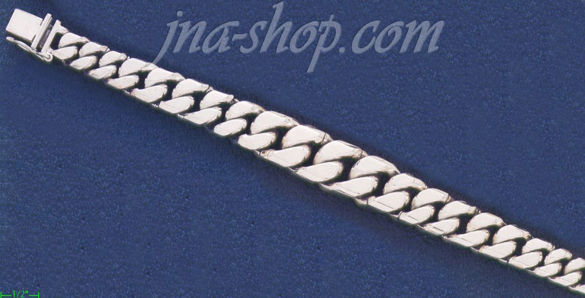 Sterling Silver 9" Graduated Curb Handmade Bracelet 18mm - Click Image to Close