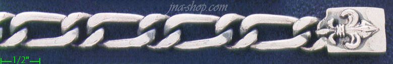 Sterling Silver 9" Figaro 1+1 Fleur-de-lis Handmade Bracelet 12m - Click Image to Close
