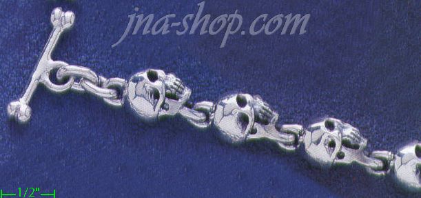 Sterling Silver 8" Skulls Handmade Bracelet 13mm - Click Image to Close