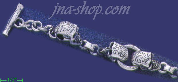 Sterling Silver 8" Skulls Handmade Bracelet 15mm - Click Image to Close
