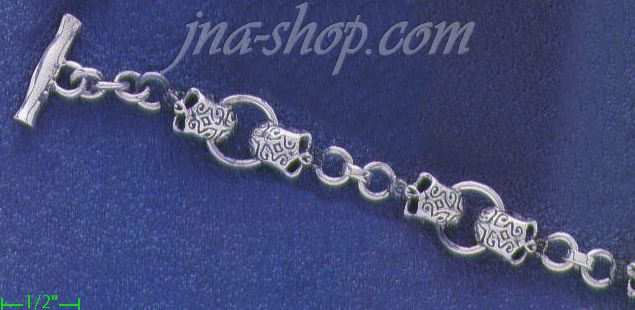 Sterling Silver 8" Skulls Handmade Bracelet 12mm - Click Image to Close