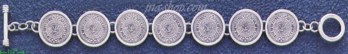 Sterling Silver 7.5" Aztec Sun Calendar Bracelet 18mm - Click Image to Close