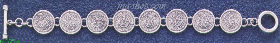 Sterling Silver 7.5" Aztec Sun Calendar Bracelet 15mm - Click Image to Close