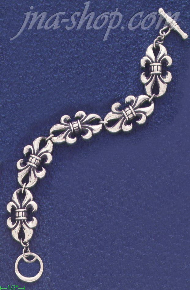 Sterling Silver 8" Fleur-de-lis Bracelet 17mm - Click Image to Close