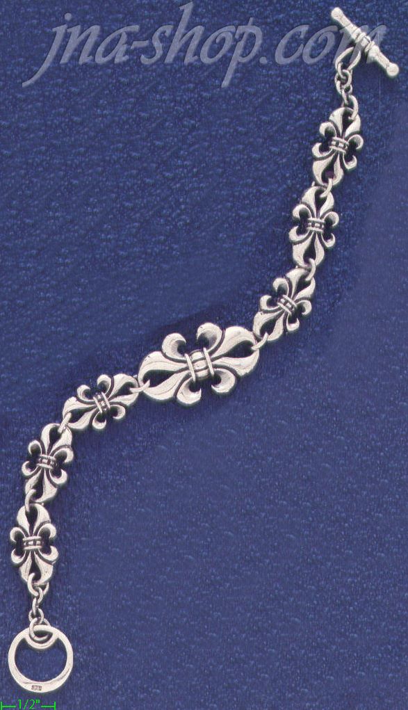Sterling Silver 8" Fleur-de-lis Bracelet 18mm - Click Image to Close