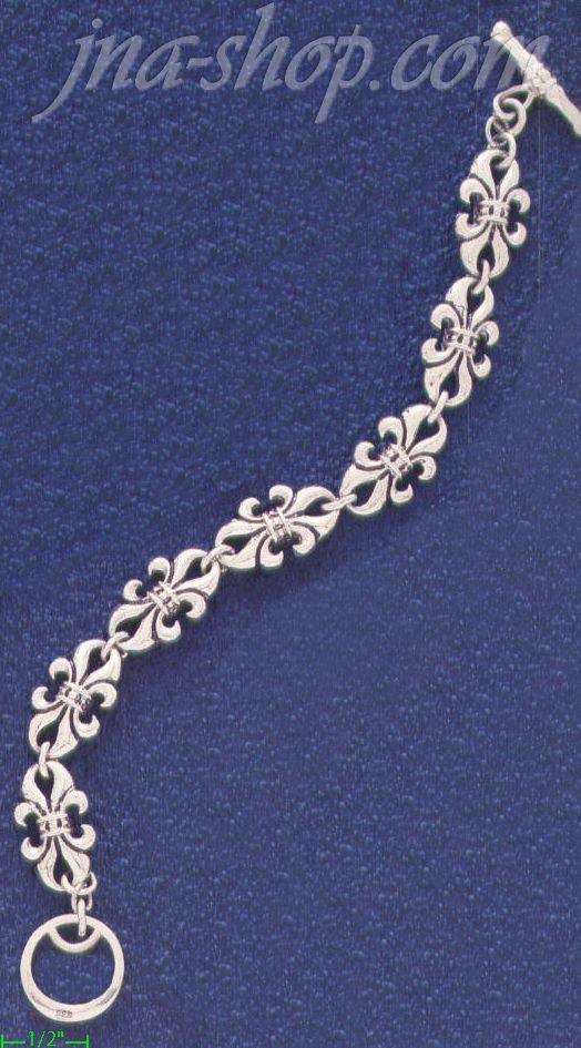 Sterling Silver 8" Fleur-de-lis Bracelet 12mm - Click Image to Close