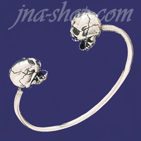 Sterling Silver Skulls w/Movable Jaw Bangle - Click Image to Close