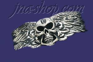 Sterling Silver 9" Skull Handmade Cuff Bangle 25mm - Click Image to Close