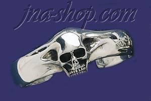 Sterling Silver 9" Skull Handmade Cuff Bangle 24mm - Click Image to Close