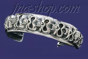 Sterling Silver 9" Vampire Skulls Handmade Cuff Bangle 17mm - Click Image to Close