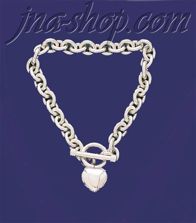 Sterling Silver 8" Heart Bracelet 7mm - Click Image to Close