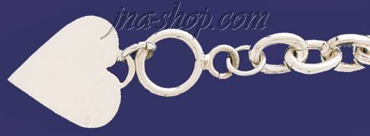 Sterling Silver 8" Heart Bracelet 11mm - Click Image to Close