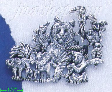 Sterling Silver Jungle Animals Brooch Pin - Click Image to Close