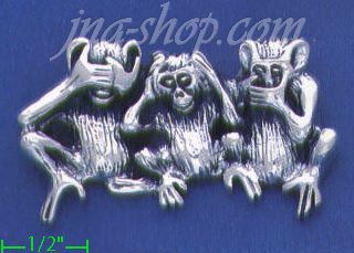 Sterling Silver 3 Apes Chimpanzees Brooch Pin - Click Image to Close