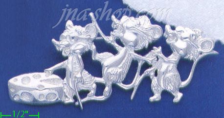 Sterling Silver 3 Blind Mice Brooch Pin - Click Image to Close