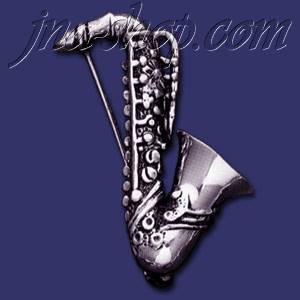 Sterling Silver Saxophone Brooch Pin - Click Image to Close