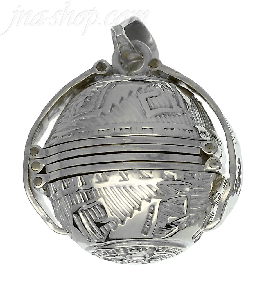 Sterling Silver Aztec Sun Calendar 6-Picture Photo Ball Locket Pendant - Click Image to Close