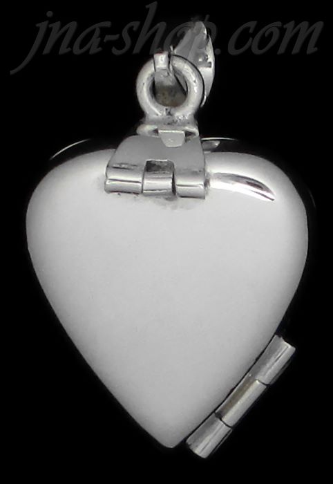 Sterling Silver 2-Pictures Flat Heart Locket Pendant w/Open Heart Clasp - Click Image to Close