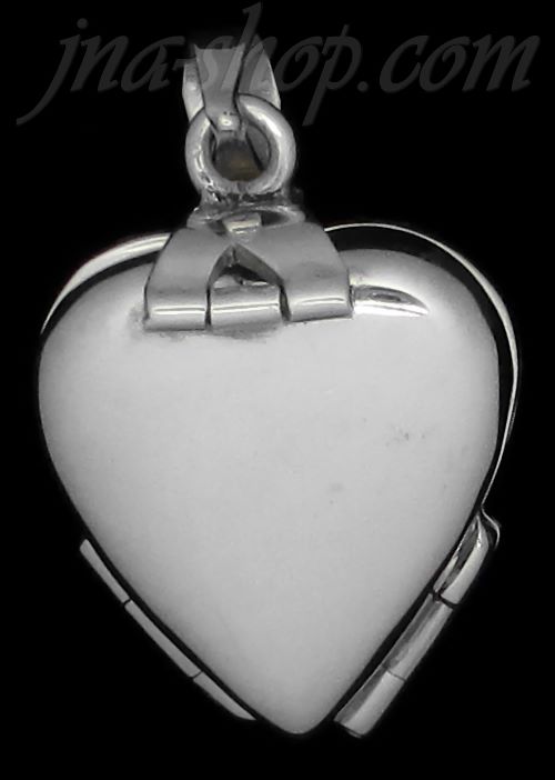 Sterling Silver 4-Pictures Flat Heart Locket Pendant w/Open Heart Clasp - Click Image to Close