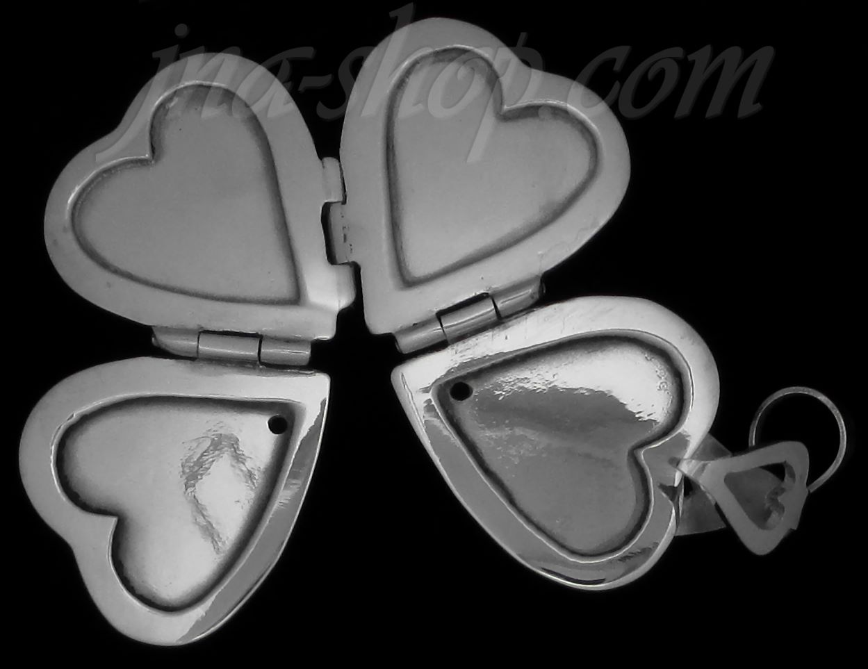 Sterling Silver 4-Pictures Flat Heart Locket Pendant w/Open Heart Clasp - Click Image to Close