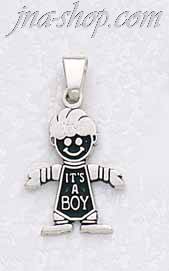 Sterling Silver It's A Boy Charm Pendant - Click Image to Close