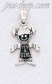 Sterling Silver It's A Girl Charm Pendant - Click Image to Close