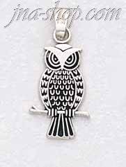 Sterling Silver Owl on Brach Charm Pendant - Click Image to Close