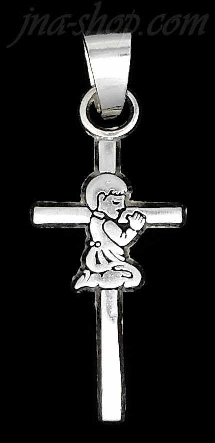 Sterling Silver Cross Child Praying Charm Pendant - Click Image to Close